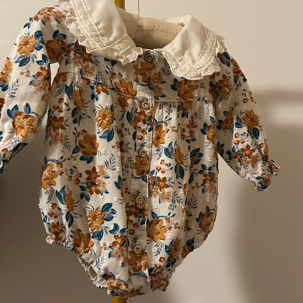 Happily Grey Kids Floral Romper with Lace Peter Pan Collar